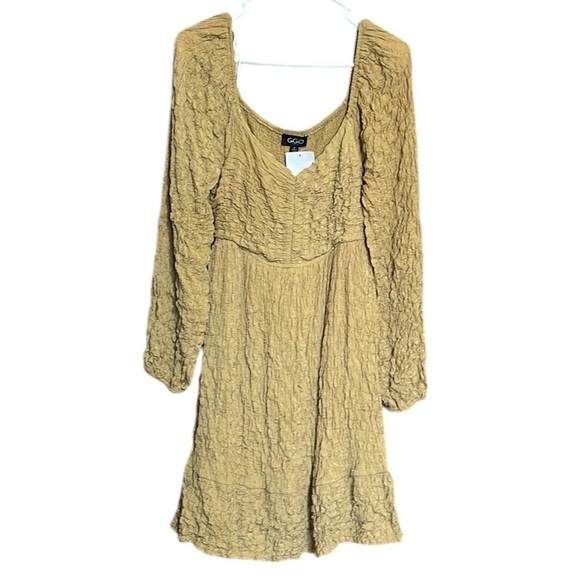 Gigio USA NWT Mini Mustard Color Dress Long Sleeves Square Neck Stretchy Small - Picture 2 of 10